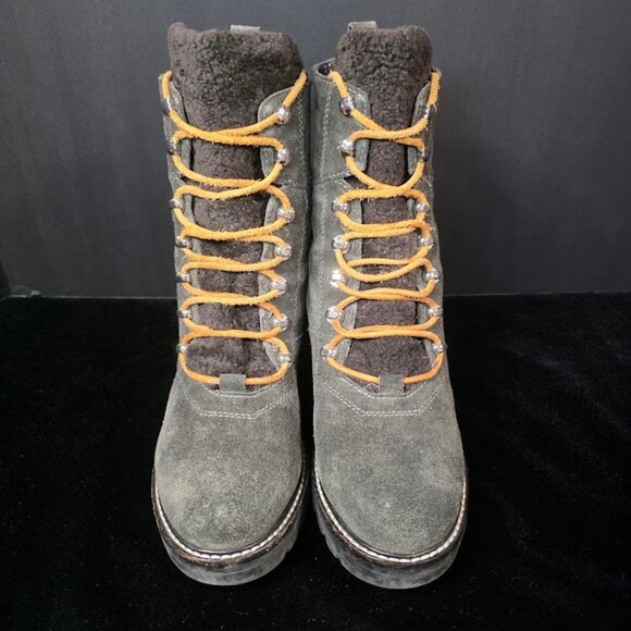 Marc Fisher Denise Boot in Dark Gray Leather Sherpa 9 - Picture 1 of 12